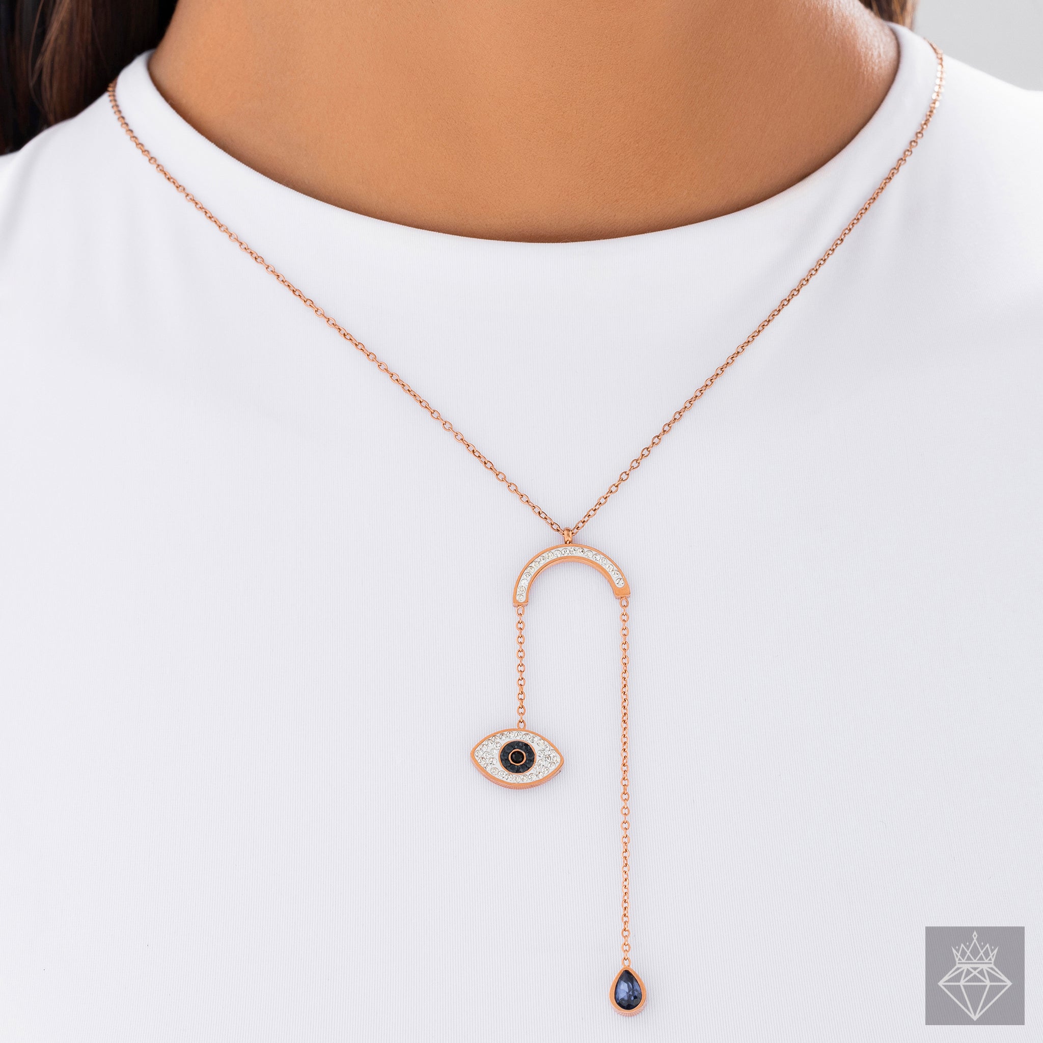 Anti-Tarnish Evil Eye Rose Gold Necklace By PRAO