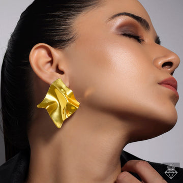 Anti-Tarnish Wavy Texture Kite Gold Plated Studs By PRAO