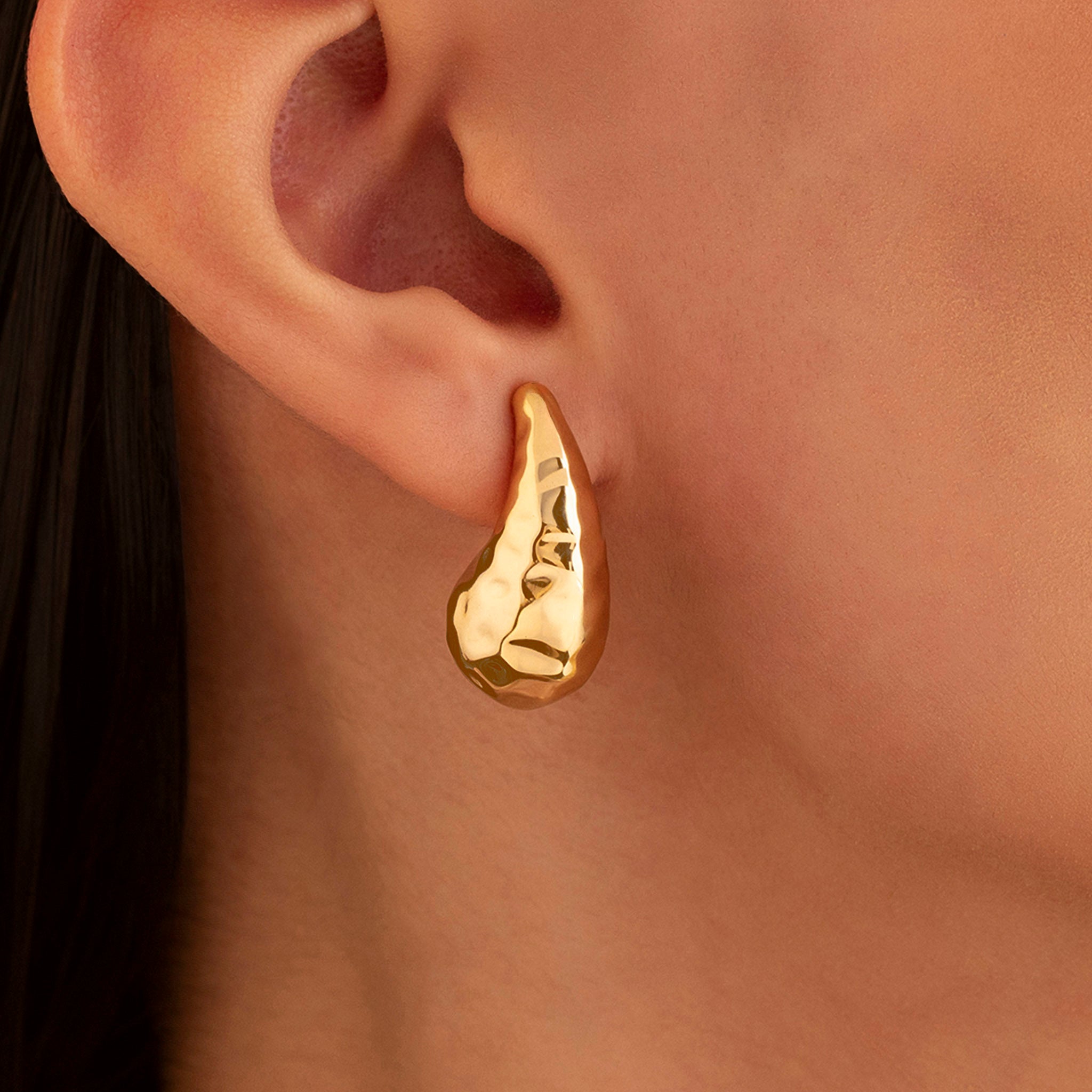 Anti-Tarnish Textured Cashew Waterdrop Studs By PRAO