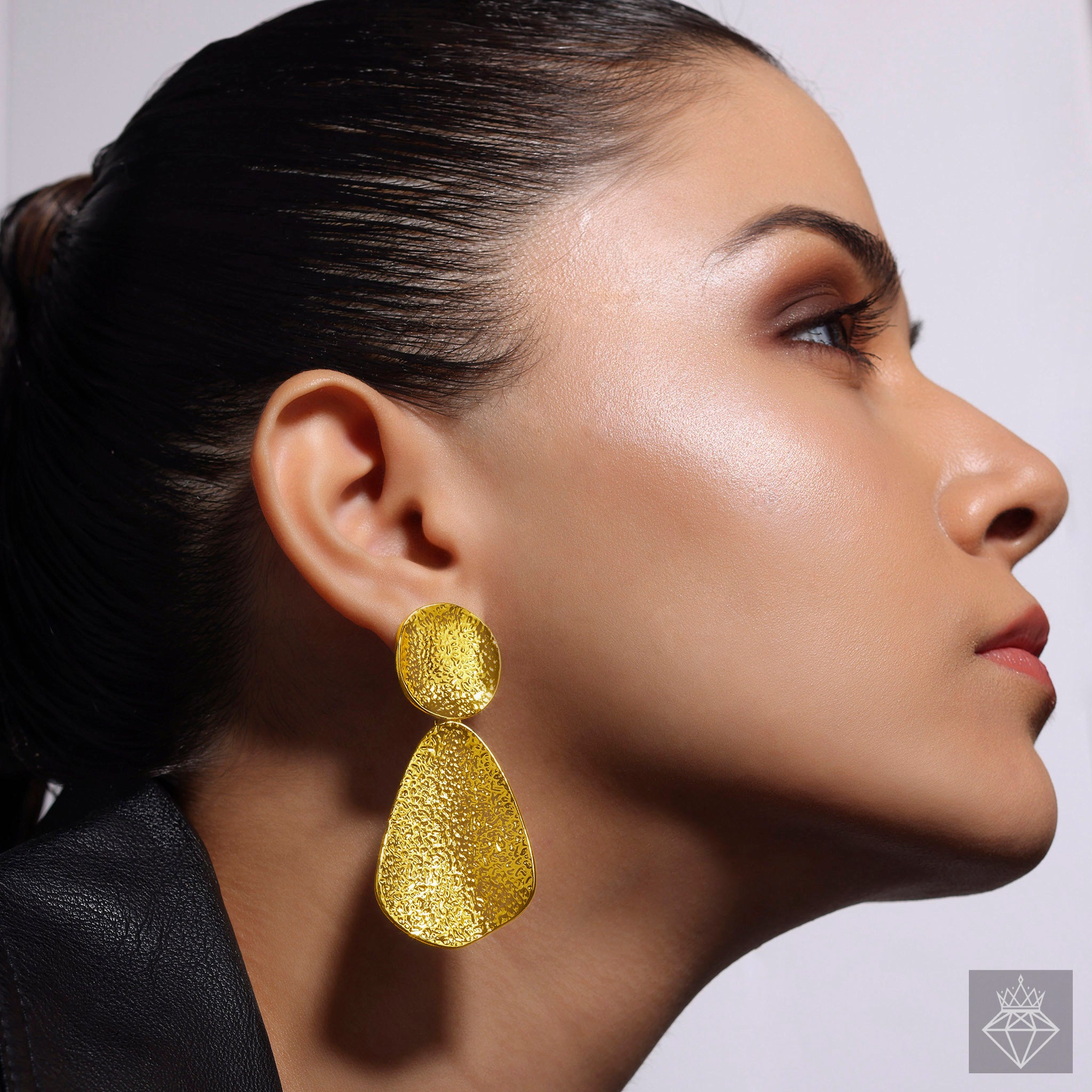 Anti-Tarnish Graceful Hammered Textured Gold Plated Danglers By PRAO