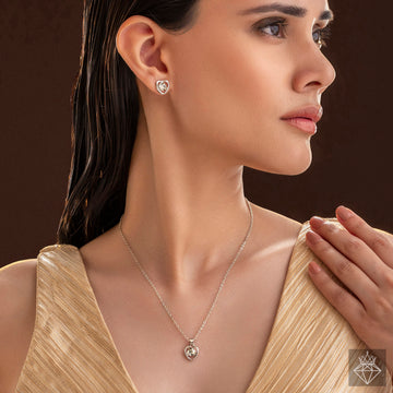 Anti-Tarnish Heart & Crystal Motifs Necklace Set With Earrings By PRAO