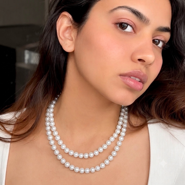 PRAO Necklace Anti-Tarnish Double-Line Pearls Set