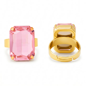 PRAO Ring Anti-Tarnish Rectangle Shape Vintage Rose Crystal (Adjustable Size)