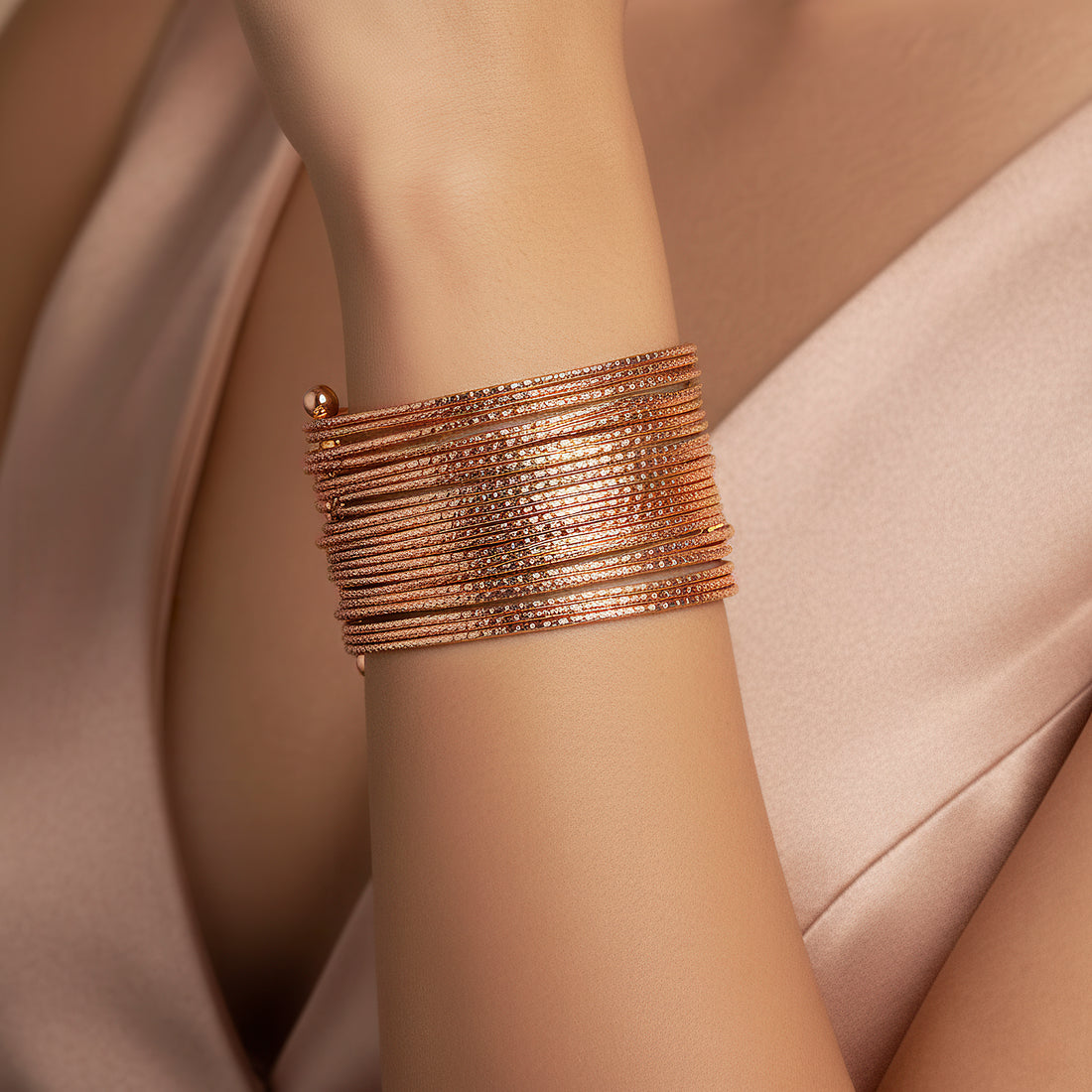PRAO Anti-Tarnish Rose Gold Multilayer Bangle Bracelet (Adjustable Size)
