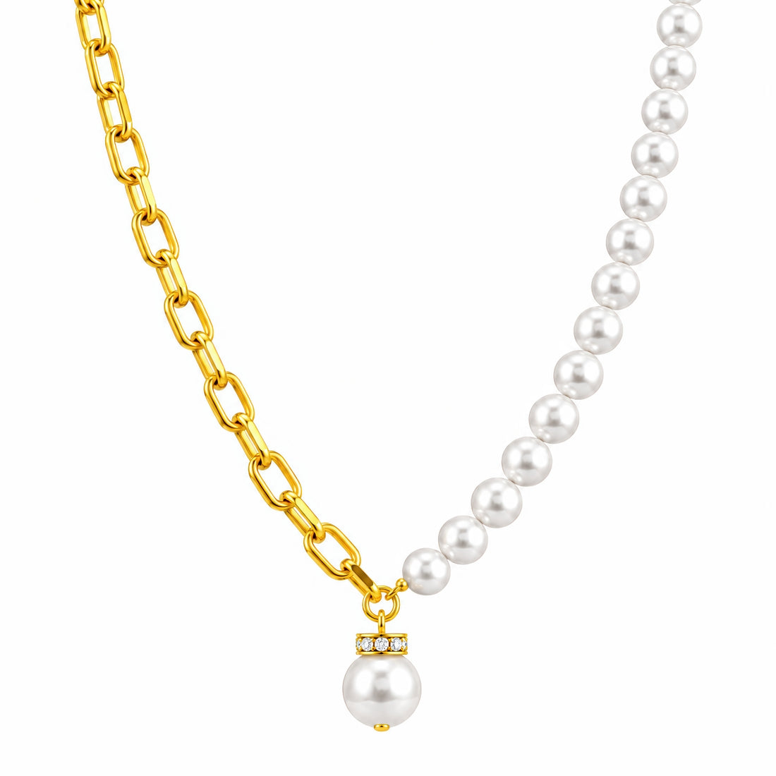 PRAO Necklace Anti-Tarnish Chain Pearl Pendant