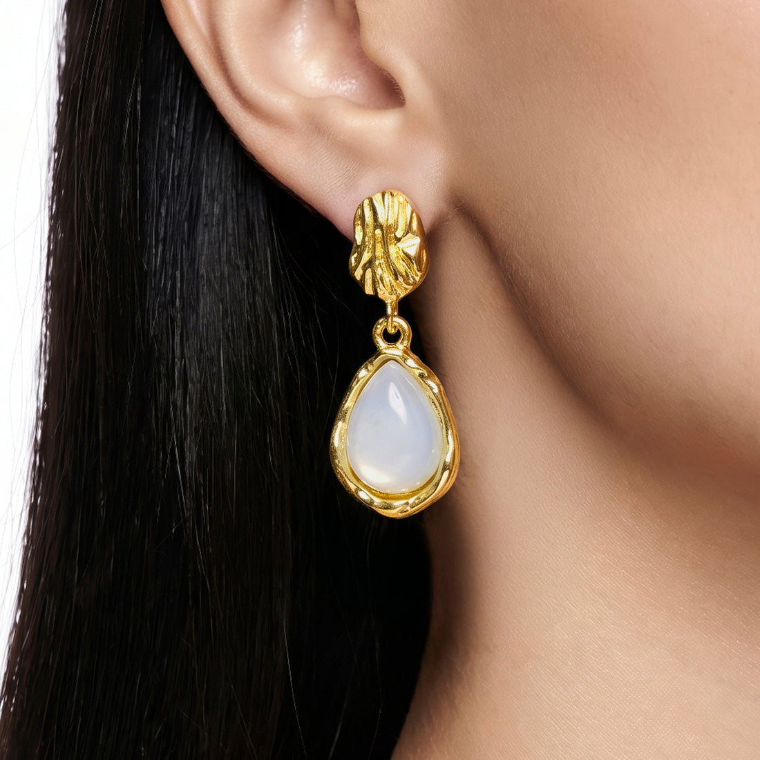 PRAO Earrings Anti-Tarnish Elegant Drop With Opal White Stones
