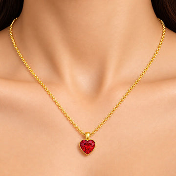 PRAO Necklace Anti-Tarnish Red Heart Crystal Pendant