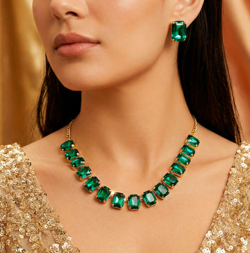 PRAO Necklace Single-Line Emerald Set With Earrings