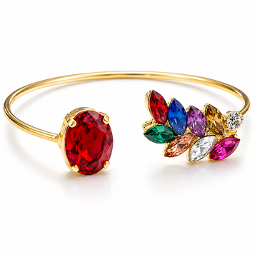 PRAO Bracelet Anti-Tarnish Multicolor Leaf Crystal Bangle (Adjustable Size)