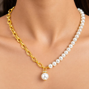 PRAO Necklace Anti-Tarnish Chain Pearl Pendant