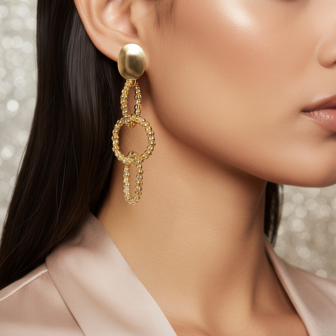 PRAO Anti-Tarnish Popcorn Chain Link Dangle Earrings