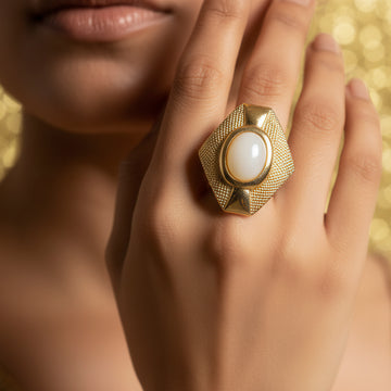 PRAO Anti-Tarnish Hexagon Rainbow Stone Ring (Adjustable Size)