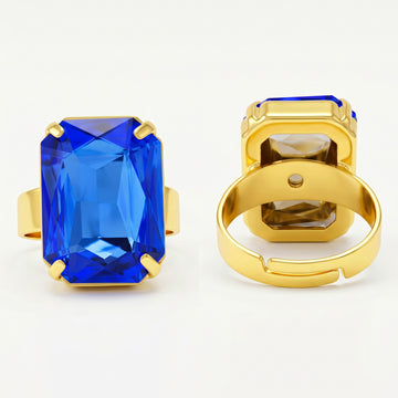PRAO Ring Anti-Tarnish Rectangle Shape Blue Sapphire Crystal (Adjustable Size)