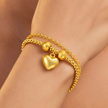 PRAO Bracelet Anti-Tarnish Golden Heart Charms  (Adjustable Size)