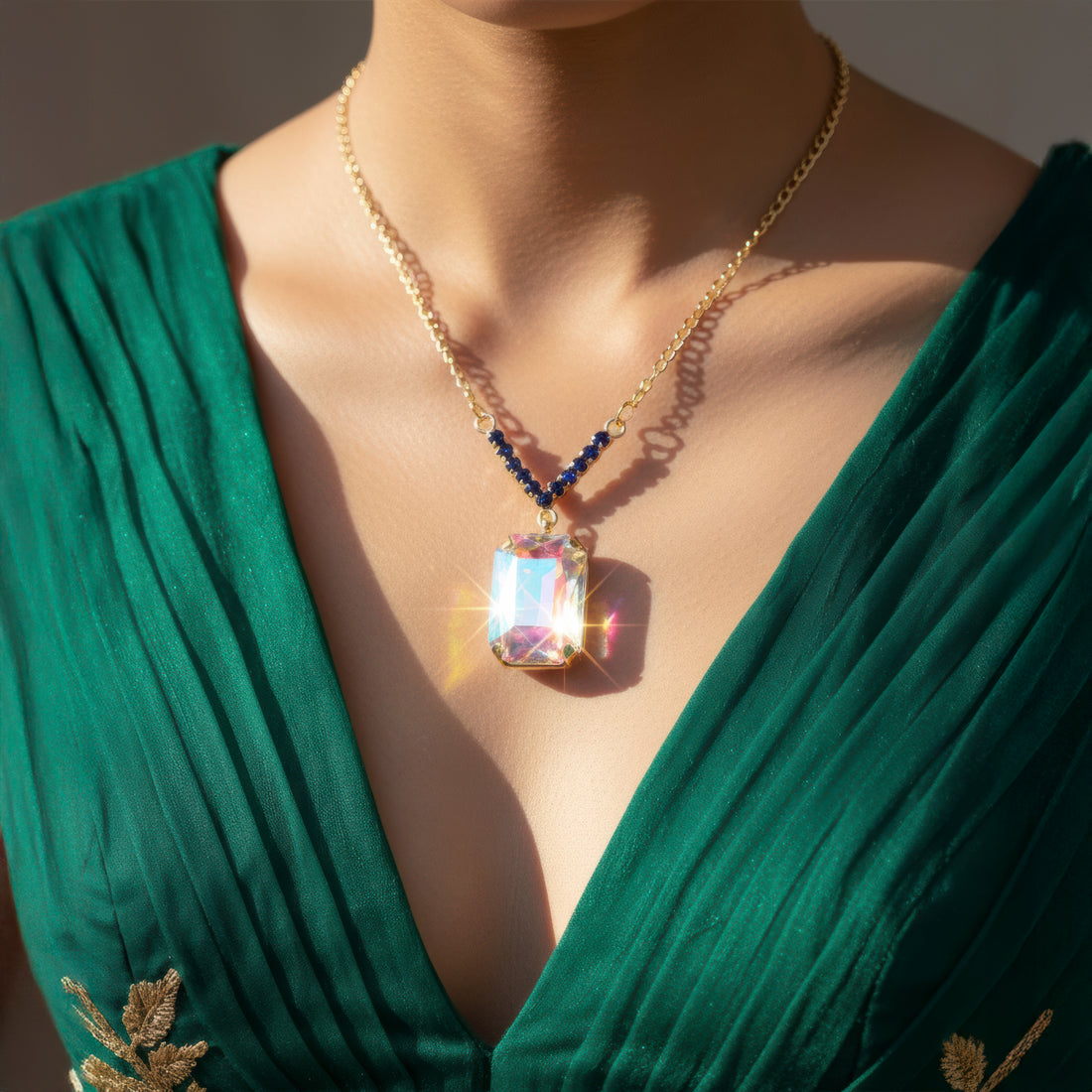 PRAO Anti-Tarnish V-Shape Pendant Necklace Set with Earrings