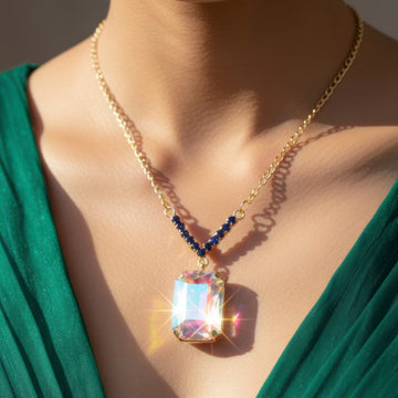 PRAO Necklace Anti-Tarnish V-Shape Pendant Set with Earrings