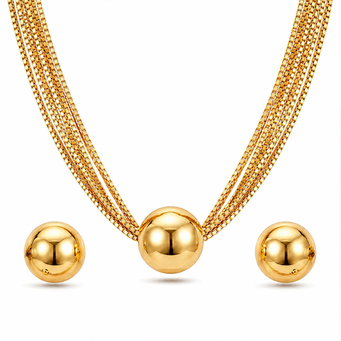 PRAO Necklace Anti-Tarnish Gold Plated Box Chain Set With Earrings