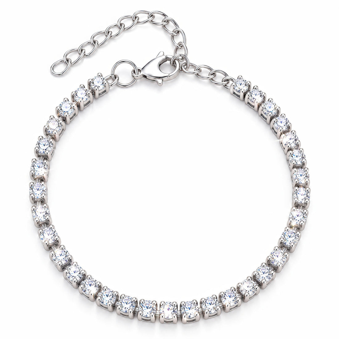 PRAO Bracelet Anti-Tarnish Silver Plated Round Crystals (Adjustable Size)