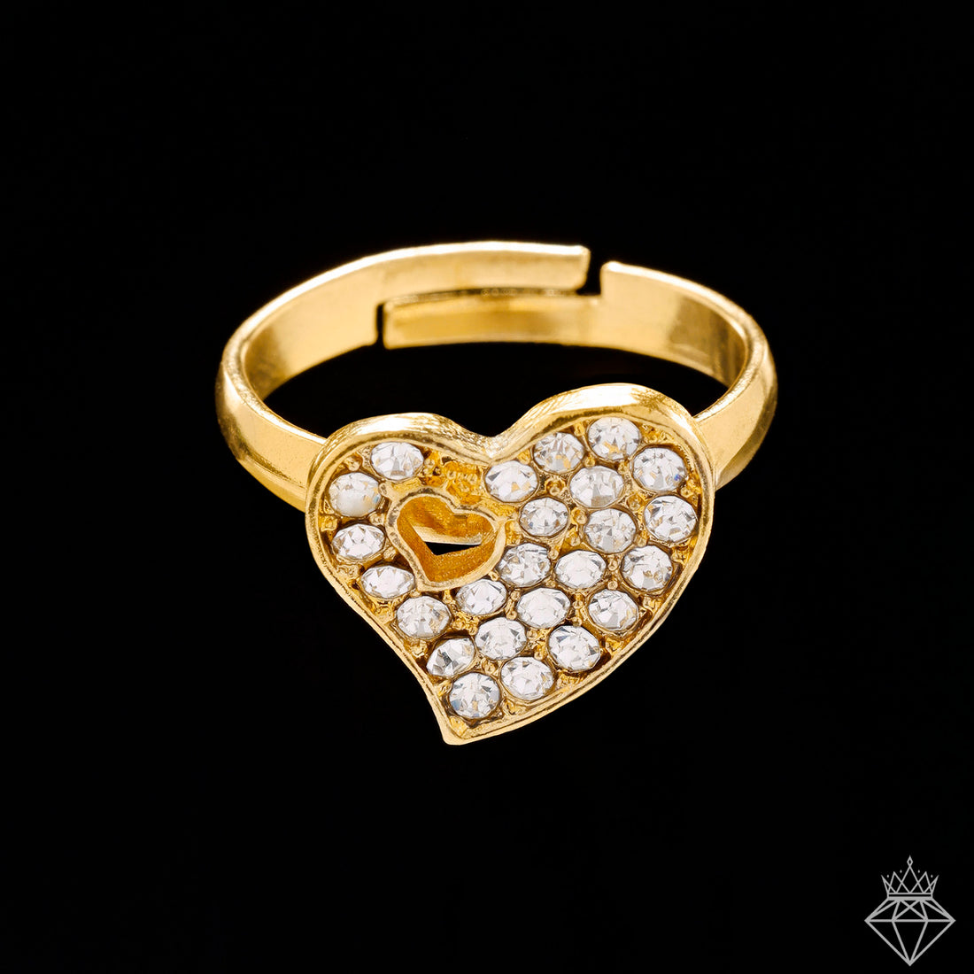 Anti-Tarnish Crystal Golden Heart Ring By PRAO (Adjustable Size)