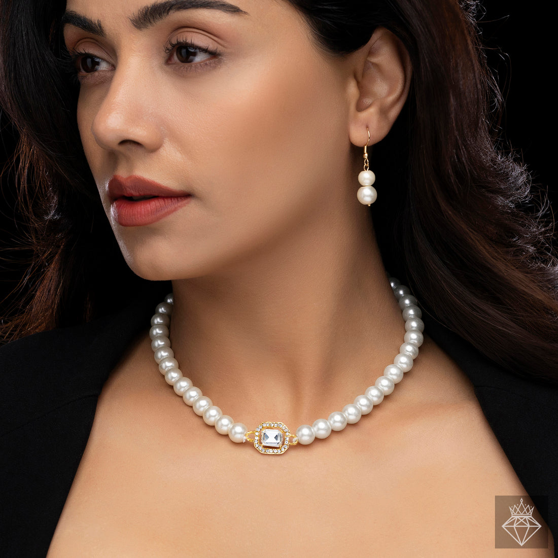 PRAO Anti-Tarnish Crystal Pearl Necklace Set With Earrings✨