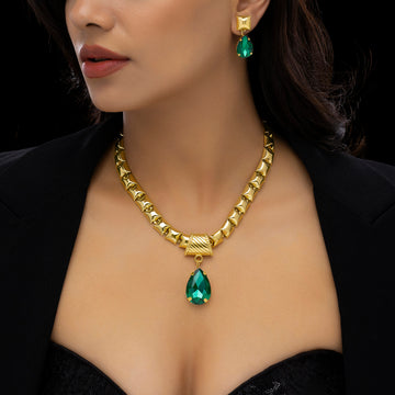 PRAO Anti-Tarnish Crystal Necklace Set With Earrings✨