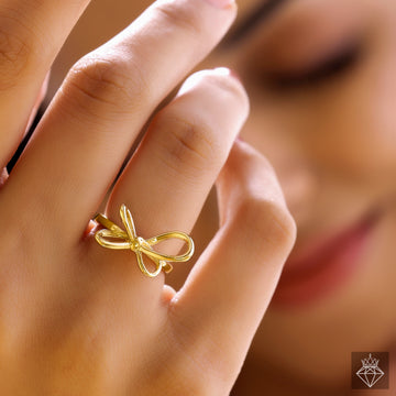 Anti-Tarnish Golden Bow Motif Ring By PRAO (Adjustable Size)