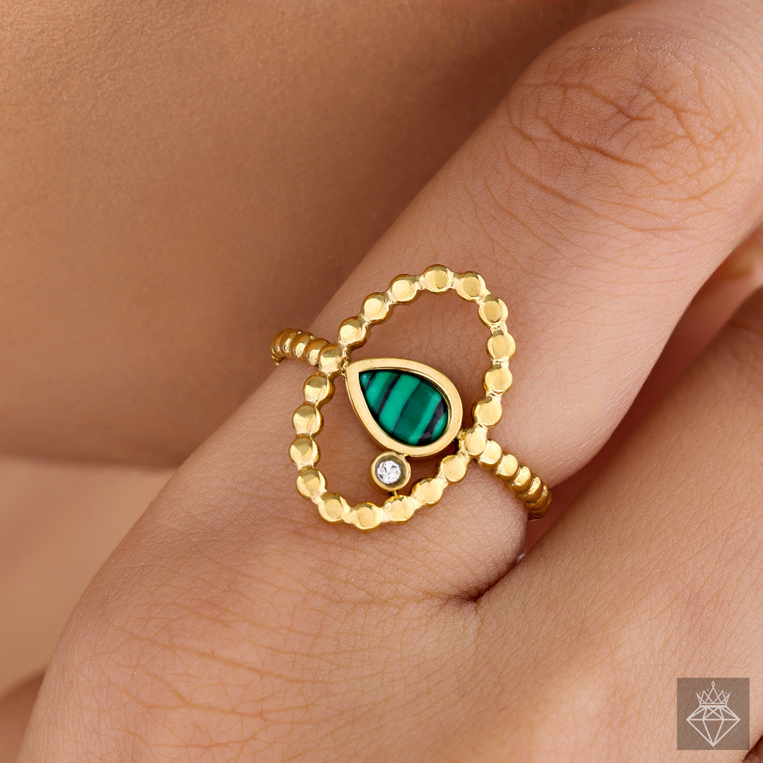 Anti-Tarnish Malachite Ring By PRAO (Adjustable Size)