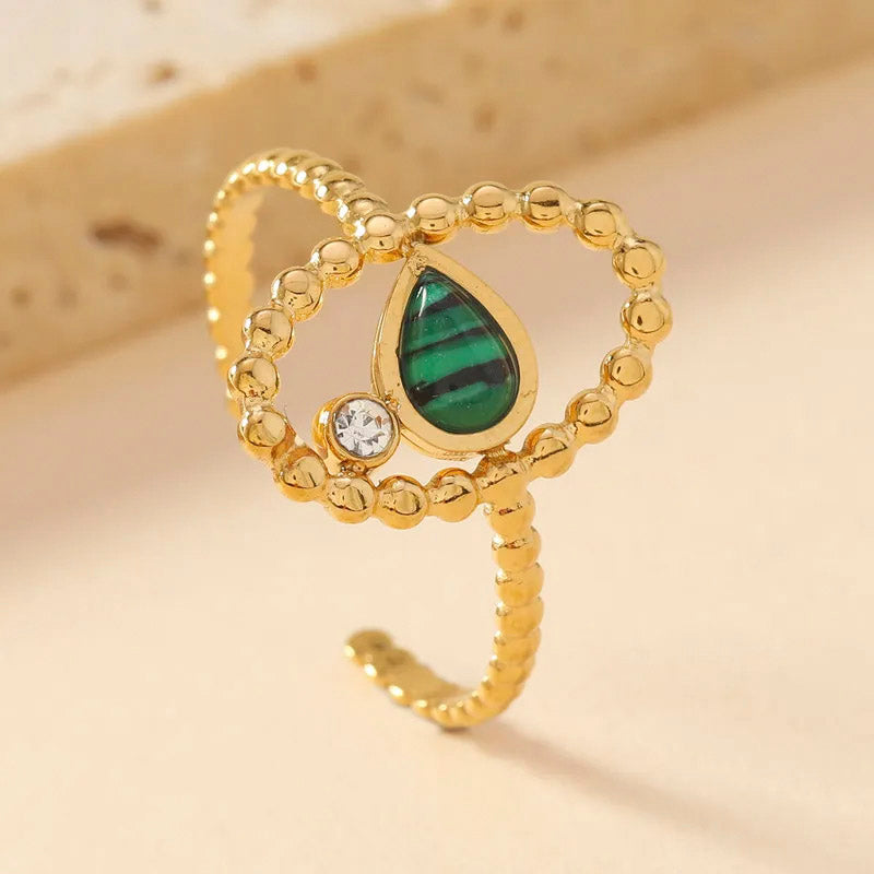 Anti Tarnish Gold Plated Malachite Ring By PRAO (Adjustable Size)