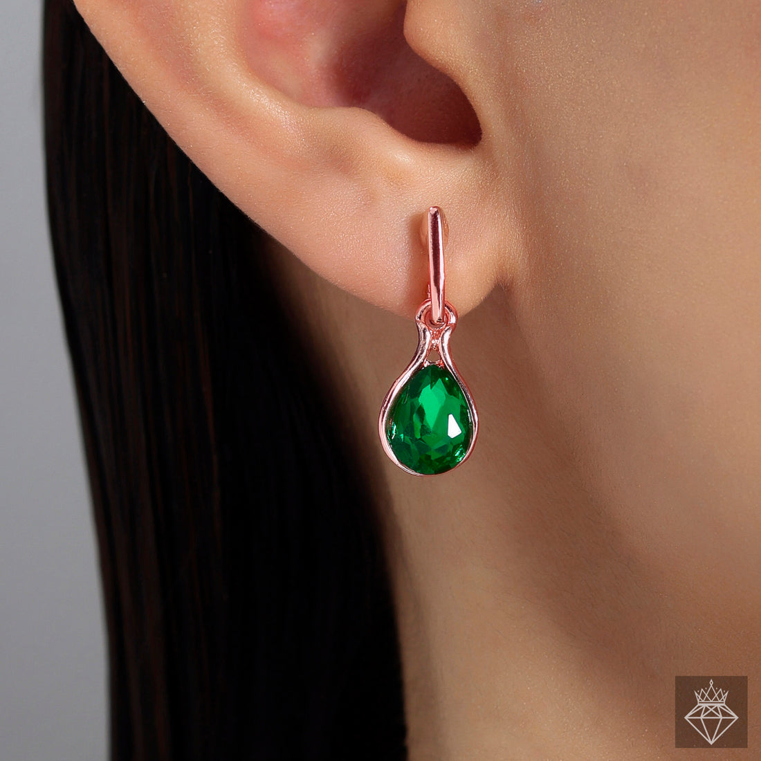 Anti-Tarnish Emerald Drop Cut Pendant Set with Earrings By PRAO