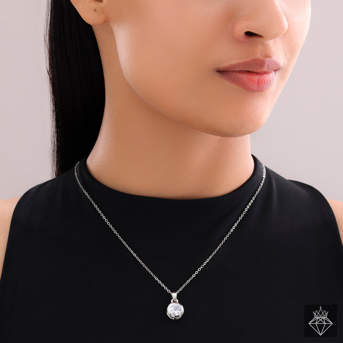 PRAO Brilliant Bling SS Bezel Round Crystal Necklace