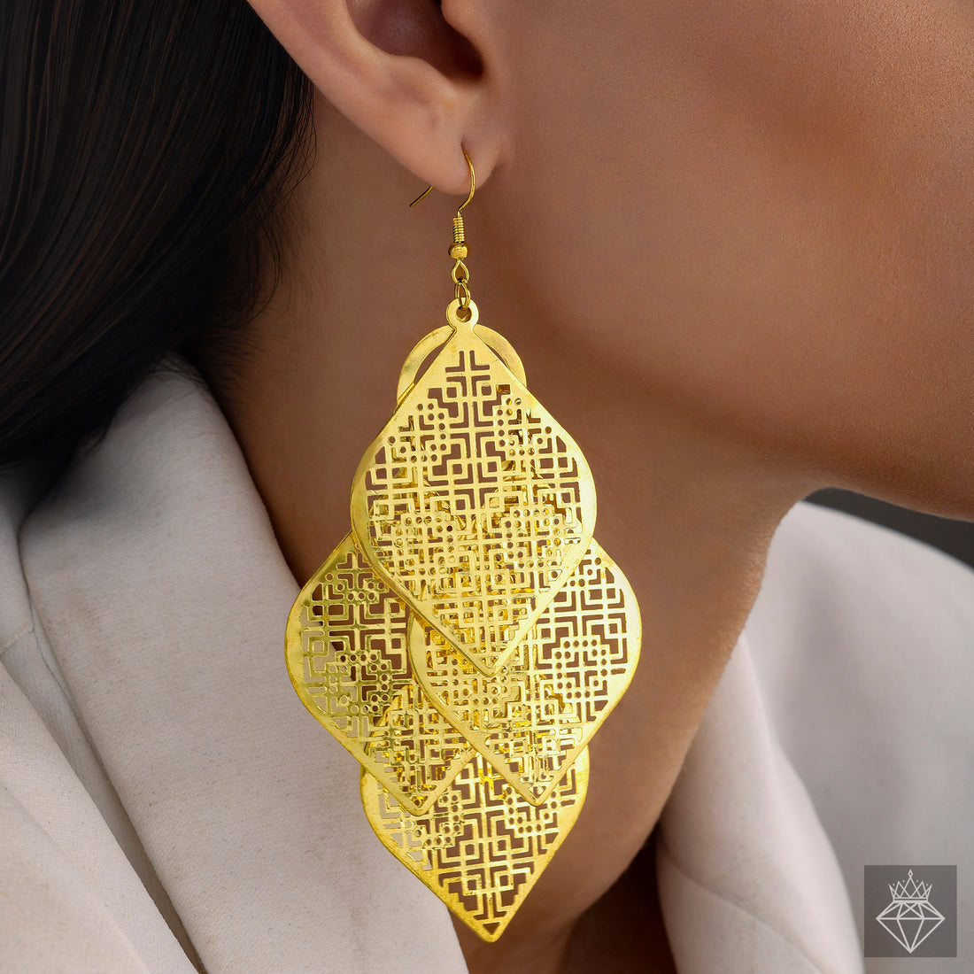 Anti-Tarnish Signature Paan Shape Dangle Earrings By PRAO