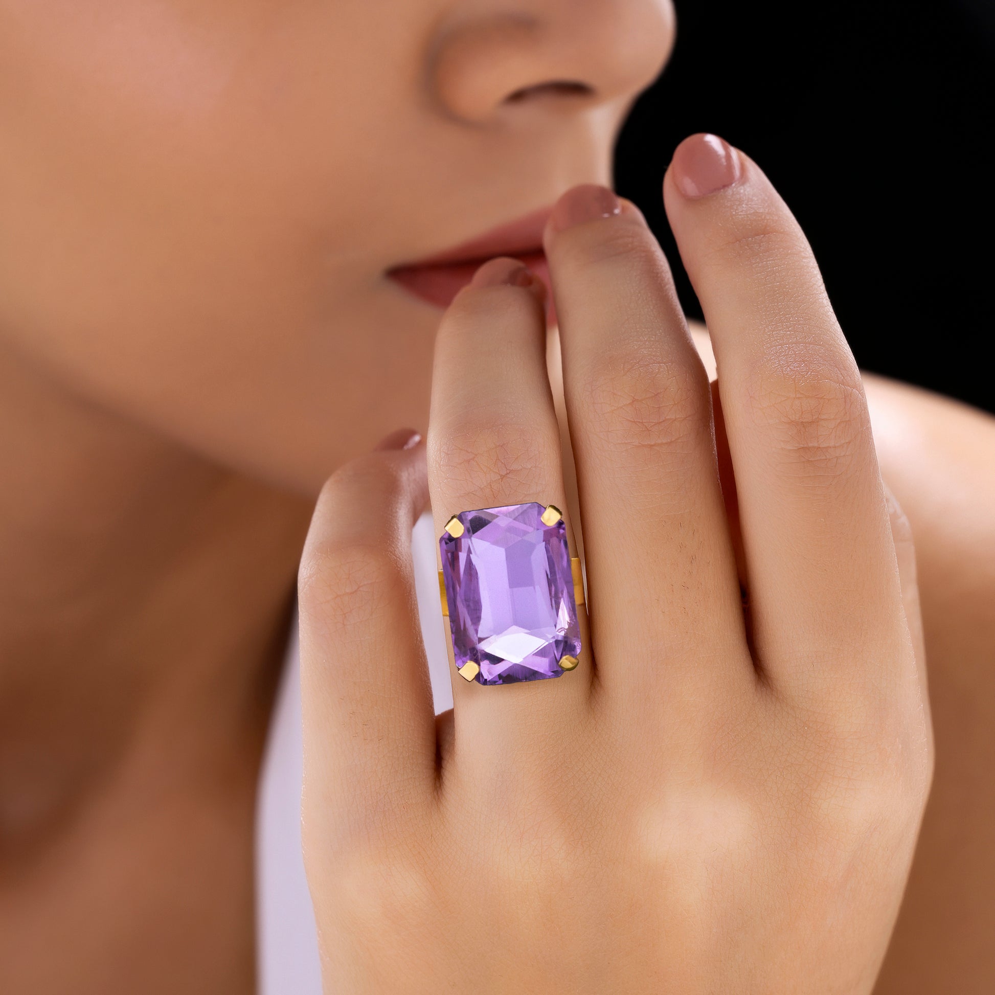 PRAO Anti-Tarnish Rectangle Shape Tanzanite Crystal Ring