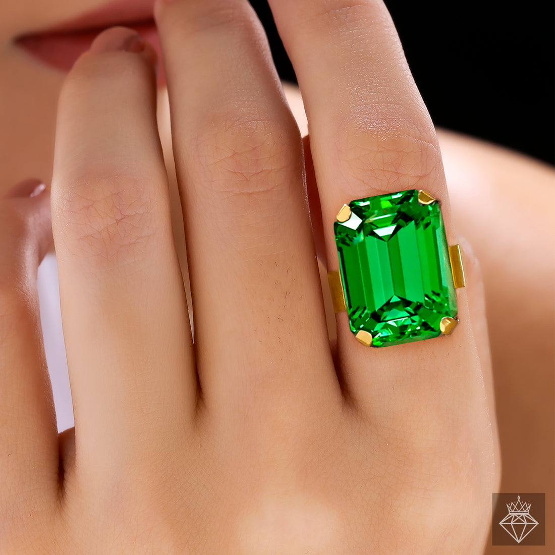 PRAO Anti-Tarnish Green Crystal Ring (Adjustable Size)