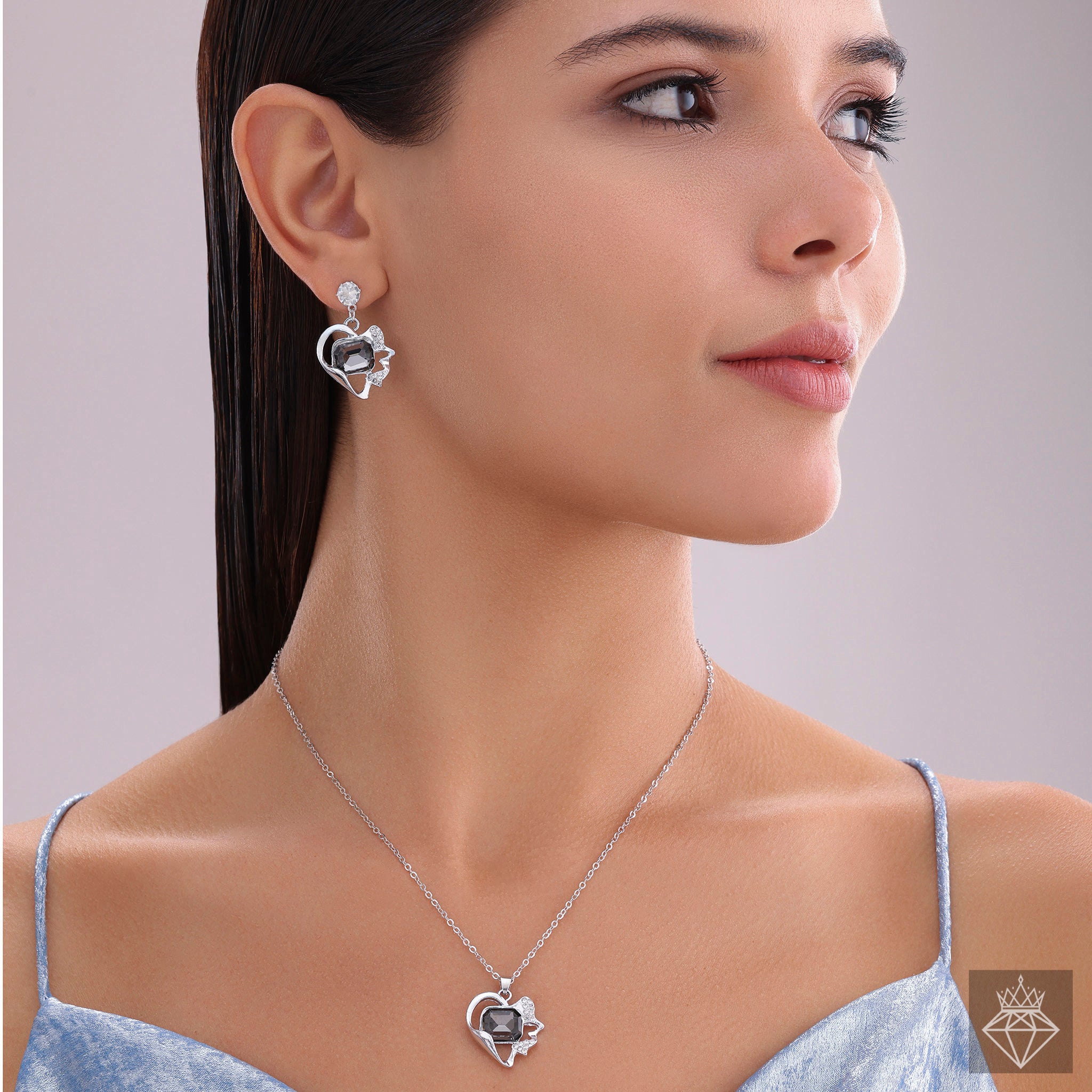 Crystal Heart Shape Necklace Set With Earrings By PRAO