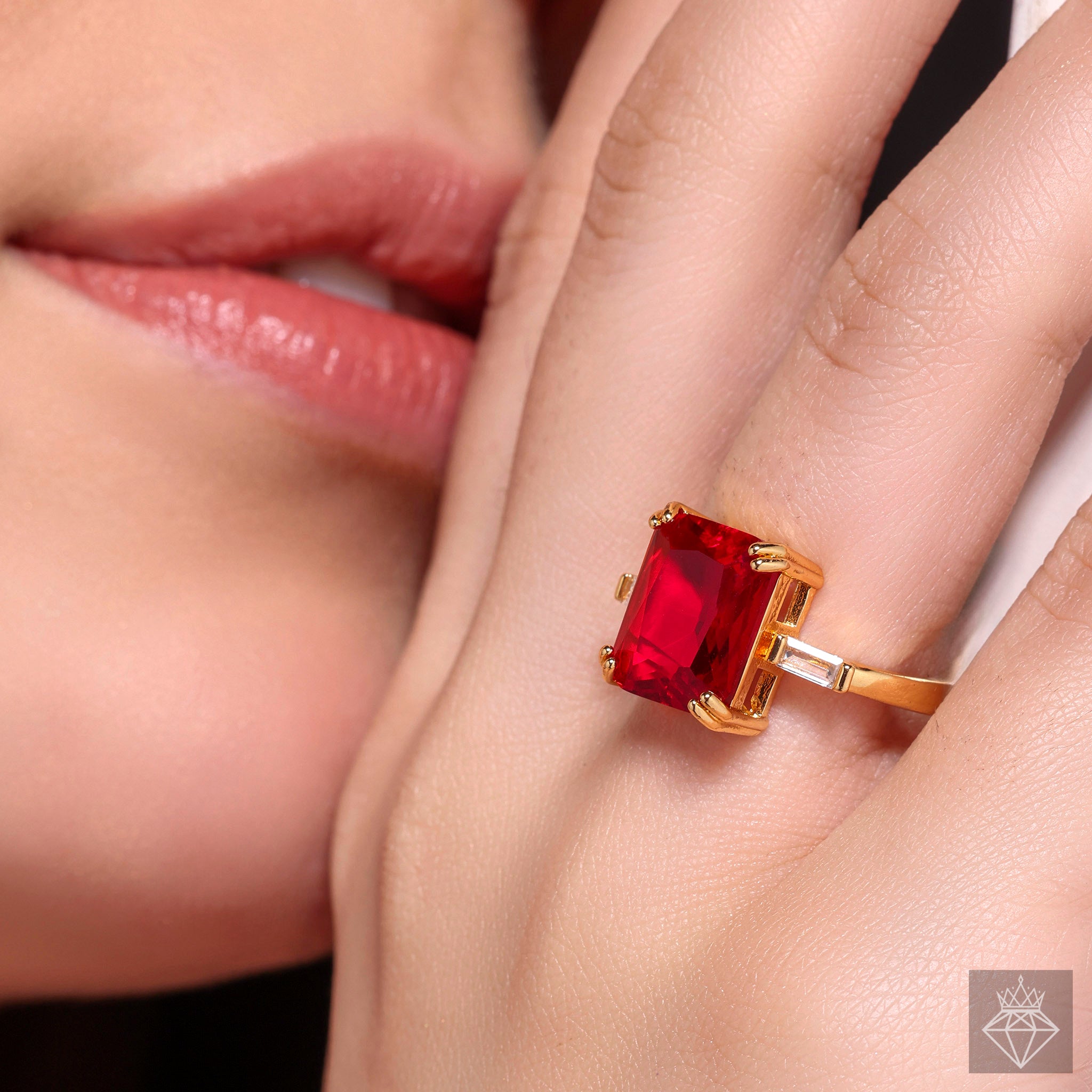 PRAO Refined Red Rectangle Crystal AD Ring (Adjustable Size)