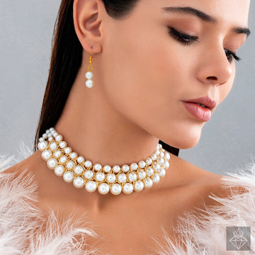 Stunning Pearl Statement Necklace Set With Earrings By PRAO