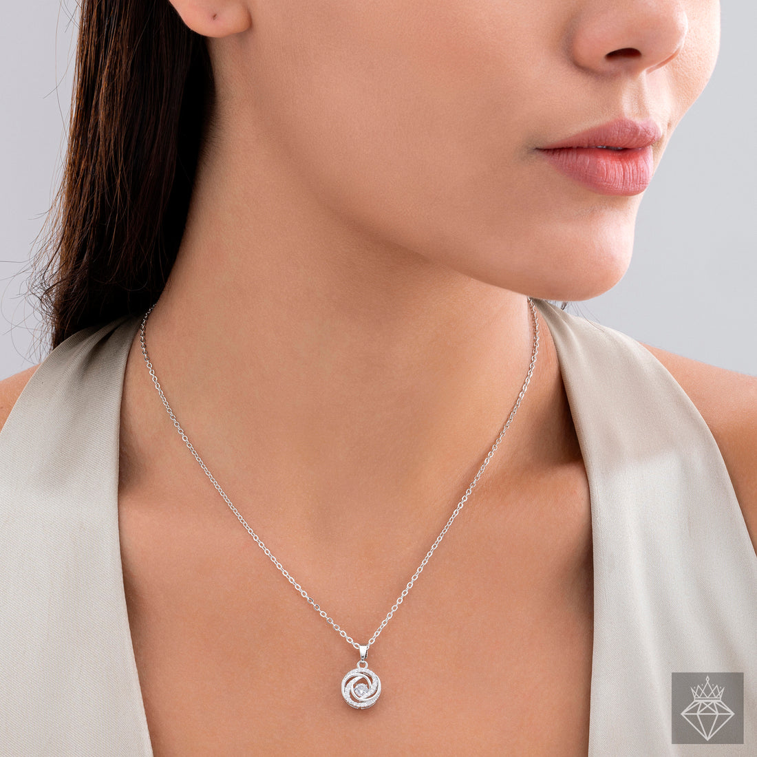 PRAO Opulent Round AD Crystal Pendant Necklace
