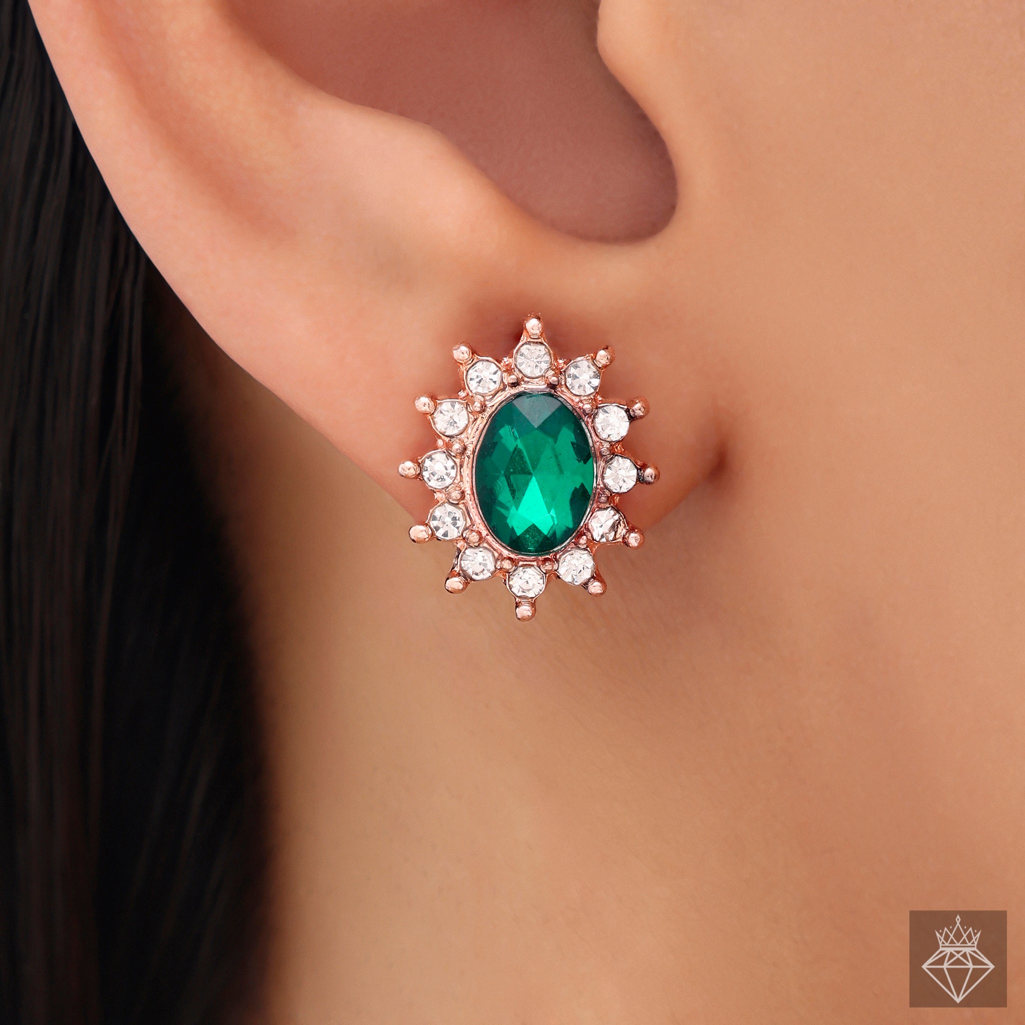 Anti-Tarnish Emerald Green Rose Gold Studs By PRAO