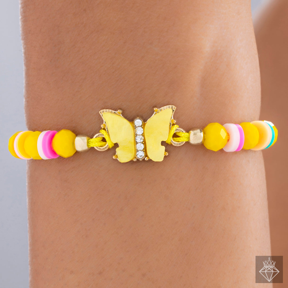 Yellow Reisin Butterfly & Heishi Beads Thread Bracelet By PRAO