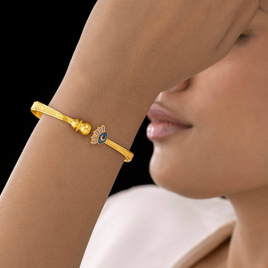 PRAO Anti-Tarnish Evil Eye Crystal Bangle Bracelet