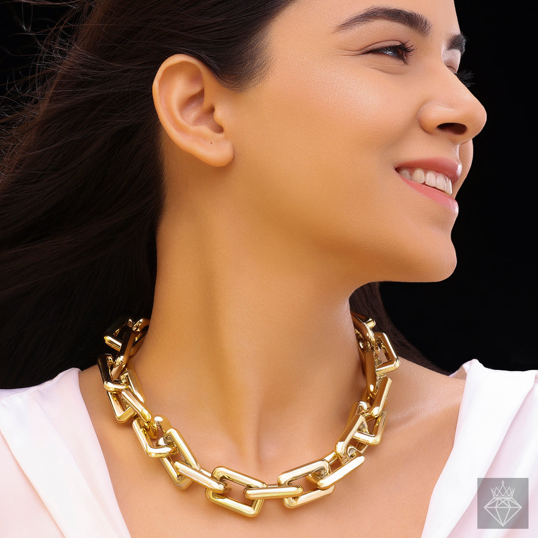 Anti-Tarnish Golden Rectangle Link Chain Necklace By PRAO