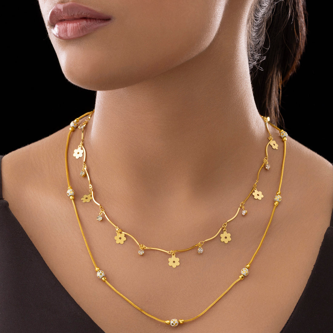 PRAO Anti-Tarnish Double-Layer Golden Chain Necklace