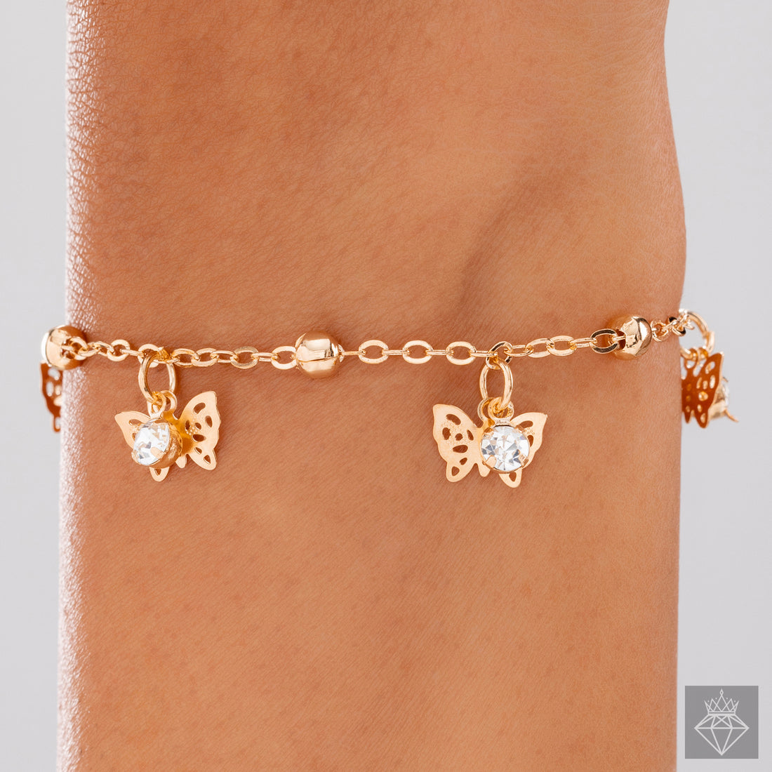 Anti-Tarnish Crystal with Golden Butterfly Chain Bracelet