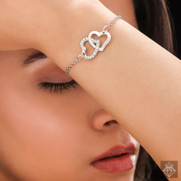 Anti-Tarnish Crystal Love Duo Heart Bracelet By PRAO