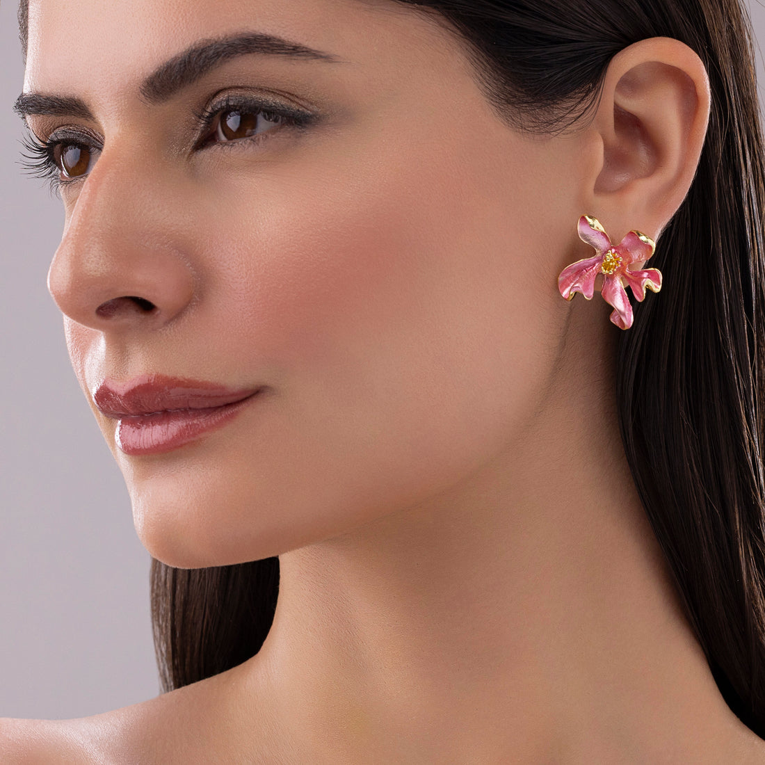 PRAO Anti-Tarnish Pink Enamel Lily Flower Studs
