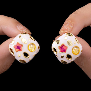 PRAO Anti-Tarnish Ivory Enamel Square Crystal Tops