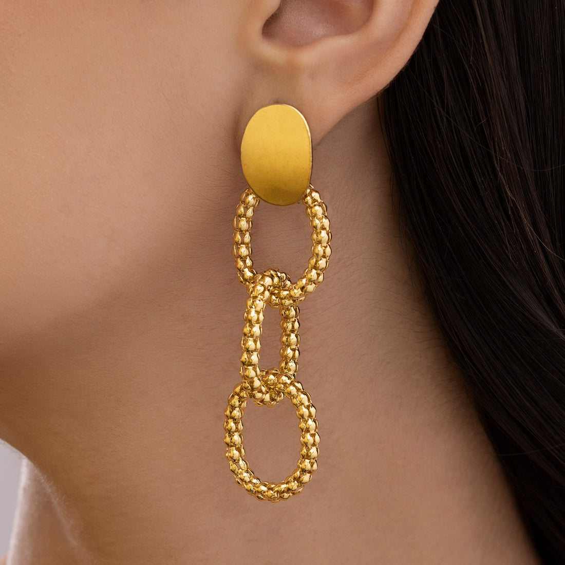 PRAO Anti-Tarnish Popcorn Chain Link Dangle Earrings