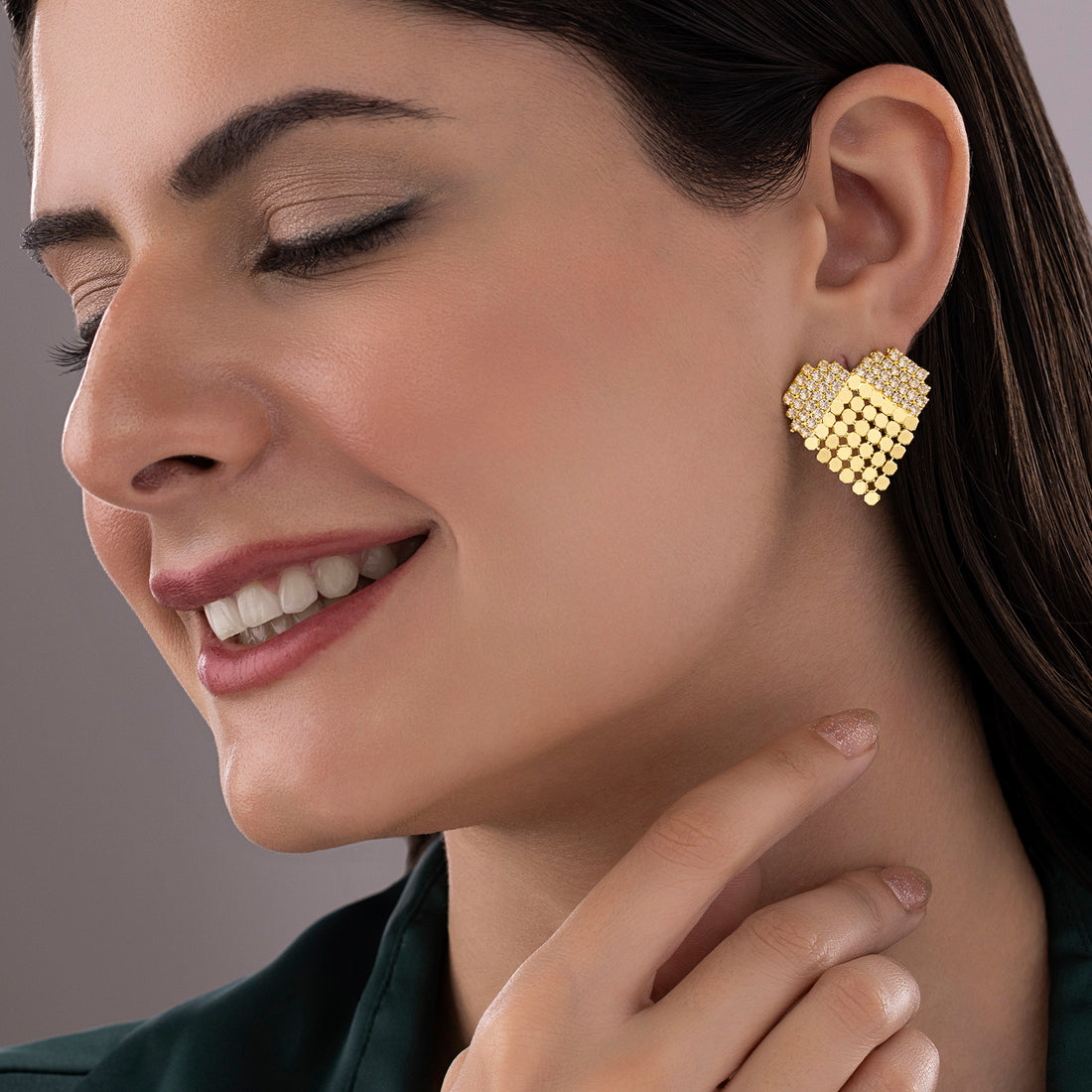 PRAO Anti-Tarnish Premium Brass Heart Statement Studs