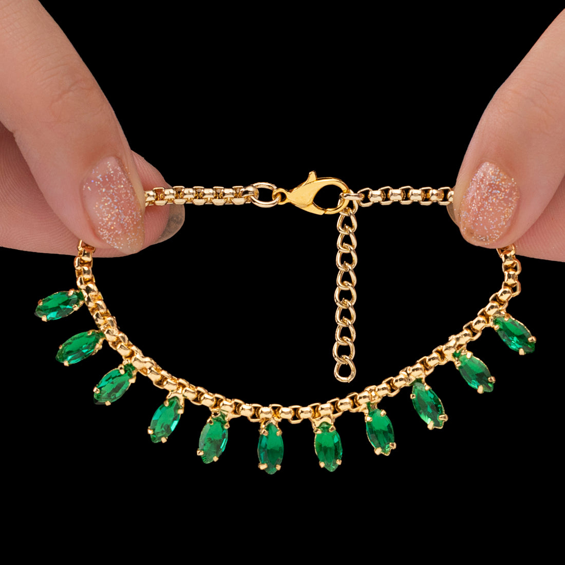 PRAO Anti-Tarnish Marquise Crystal Charms-Style Chain Bracelet