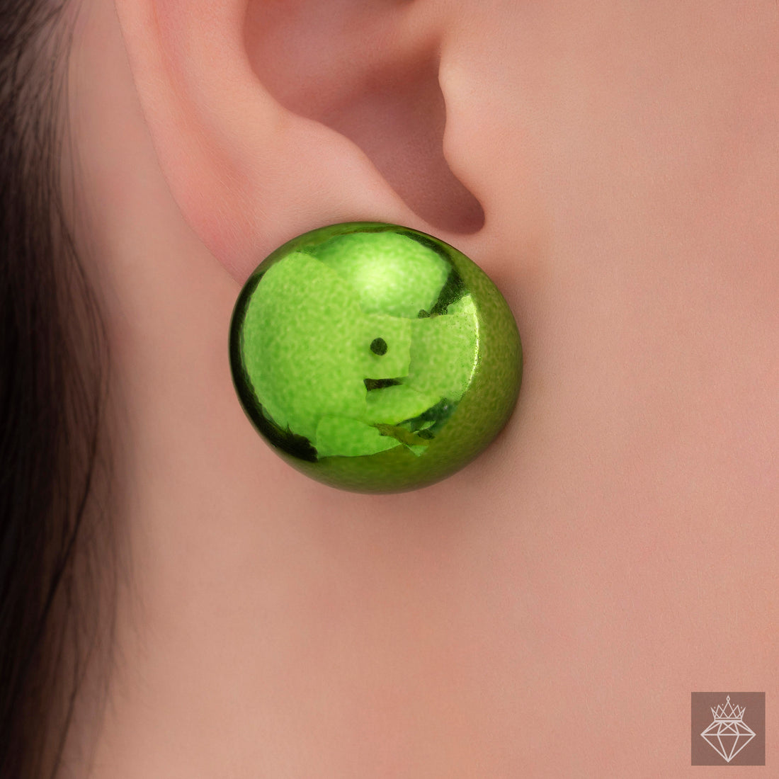 Bold Simplicity: Oversize CCB Metallic Green Sphere Studs By PRAO
